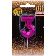 Свеча цифра Диамант Маджента №3 4,5см/V
