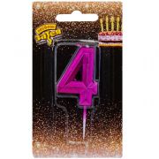 Свеча цифра Диамант Маджента №4 4,5см/V