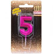 Свеча цифра Диамант Маджента №5 4,5см/V