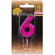 Свеча цифра Диамант Маджента №6 4,5см/V
