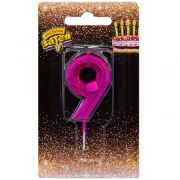 Свеча цифра Диамант Маджента №9 4,5см/V
