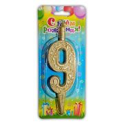 Свеча тортовая цифра «Золото» 9 /1 шт/ (РОССИЯ)