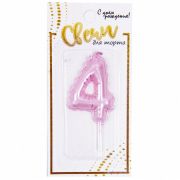 А Свеча цифра Воздушный шарик Розовый №4 5,8 см