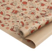 Упаковочная бумага, Крафт 60гр (0,7*10 м) Новогодний подарок, Красный/Черный, 1 шт.