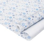 Упаковочная бумага, Крафт 60гр (0,68*10 м) Снегопад на белом, Голубой/Синий, 1 шт.