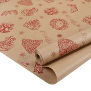 Упаковочная бумага, Крафт 65гр (0,7*9 м) Новогодний, Красный, 1 шт.