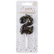 Свеча Цифра, 2 Золотые брызги, на шпажке, Черный, Металлик, 4,3 + 5,2 см, 1 шт. с держат.