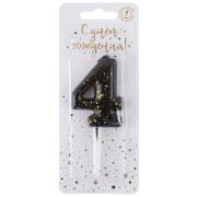 Свеча Цифра, 4 Золотые брызги, на шпажке, Черный, Металлик, 4,3 + 5,2 см, 1 шт. с держат.