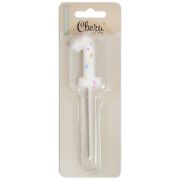 Свеча Цифра, 1 Сладкое конфетти, на шпажке, Белый, 5 + 7 см, 1 шт. с держат.