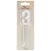 Свеча Цифра, 3 Сладкое конфетти, на шпажке, Белый, 5 + 7 см, 1 шт. с держат.