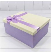 КОРОБКА ПРЯМОУГОЛЬНАЯ 26,3*19,3*11,3 см «БАНТ» СИРЕНЕВЫЙ/БЕЖЕВЫЙ