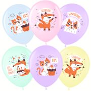 К Шар (12''/30 см) Мяу, Лис Ми, Поздравляю, Ассорти, макарунс, 1 ст, 25 шт.