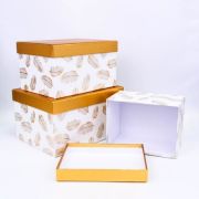 Коробка «Прямоугольник» 20*15*12.5 см. Золотые перья на белом