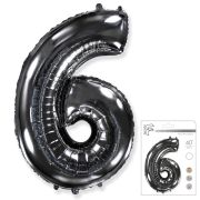 F 40 Цифра «6» черный в упаковке / Six / 1 шт / Фольгированный шар (Испания)