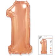 F 40 Цифра «1» розовое золото в упаковке / One / 1 шт /, Фольгированный шар (Испания)