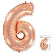 F 40 Цифра «6» розовое золото в упаковке / Six / 1 шт /, Фольгированный шар (Испания)