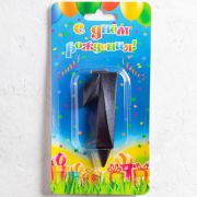 Свеча цифра Грань Черный металлик №1 5,5см