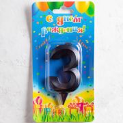 Свеча цифра Грань Черный металлик №3 5,5см