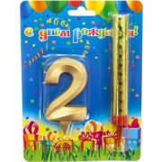 Набор, Фонтан и Свеча Цифра, 2 Грани, Золото, 10 см, 1 шт.