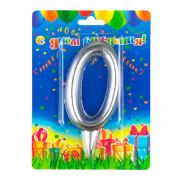 Свеча цифра Гигант Серебро №0 9см