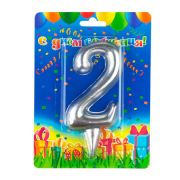 Свеча цифра Гигант Серебро №2 9см