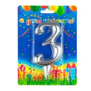 Свеча цифра Гигант Серебро №3 9см