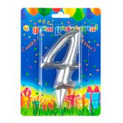 Свеча цифра Гигант Серебро №4 9см