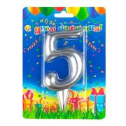 Свеча цифра Гигант Серебро №5 9см