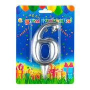 Свеча цифра Гигант Серебро №6 9см