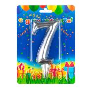 Свеча цифра Гигант Серебро №7 9см