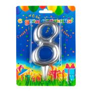 Свеча цифра Гигант Серебро №8 9см