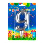Свеча цифра Гигант Серебро №9 9см
