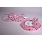 Лента простая (2см*50ярд) Сердца итальянские P274 КРАСНЫЙ НА РОЗОВОМ