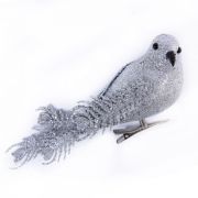 Елочное украшение Птичка Серебро 16см