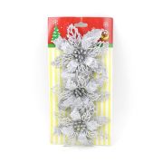 Пуансеттии «Глиттер мини» Серебро,  11 см / Набор 3 шт. / (Китай)