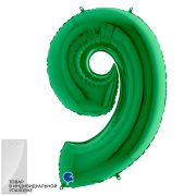 G Шар (40''/102 см) Цифра, 9, Зеленый, 1 шт. в уп.