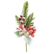 Ветка ели искусственная заснеженная, 26 см / 1 шт/ (Китай)