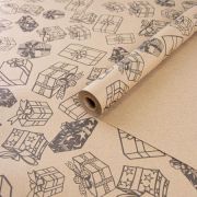 А Бумага крафт с рисунком «Подарки» Черная 70см 400гр