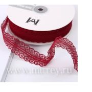 Лента декоративная «Тонкое кружево», полиэстер, 30 мм х 50 ярд., винный (5 шт./упак.)