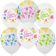 МЛ 12''/30 см, С Днем Рождения! (летний микс), Ассорти, кристалл, 4 ст, 25 шт.
