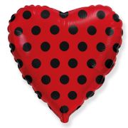 К 18''/46 см, Сердце, Черные точки, Красный, 1 шт.