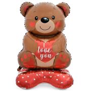 К Шар 3D (58''/147 см) Фигура на подставке, Мишка с сердцем, 1 шт. в уп.