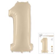 F 40 Цифра «1» кремовый  в упаковке/ One / 1 шт / Фольгированный шар (Испания)