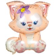 Шар с клапаном (13''/33 см) Мини-фигура, Лисенок с цветком, 1 шт.